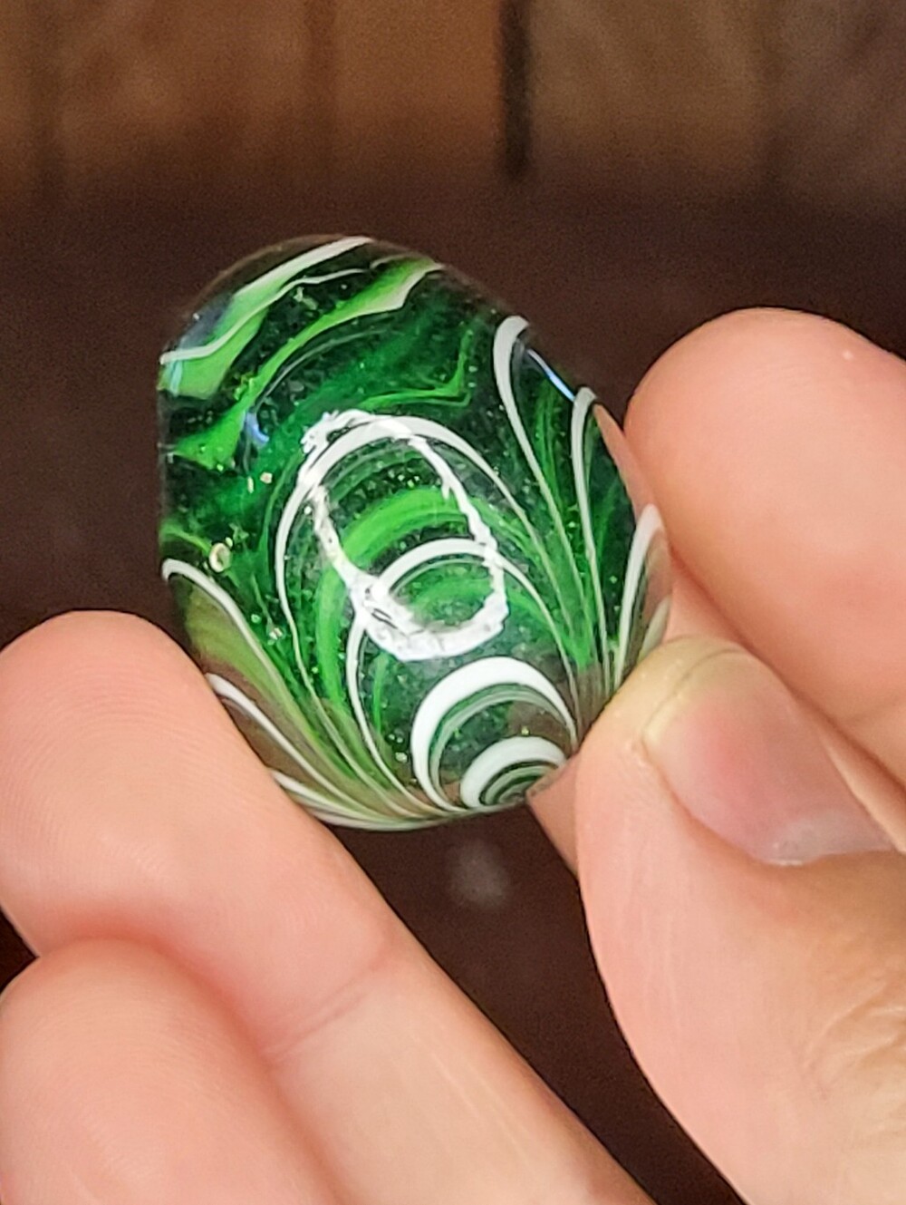 Handmade Green Swirl Glass Egg with White Accents - Picture 1 of 9
